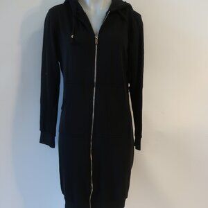 NWT Womens Elesol Black Hoodie Long Full Zipper Sweatshirt Dress S